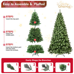 7ft Pre-Lit PVC Christmas Tree with 400 UL Lights, 1072 Tips, Auto-Unfold Memory Wire, Easy Assembly with Stable Metal Stand – Full Artificial Holiday Tree