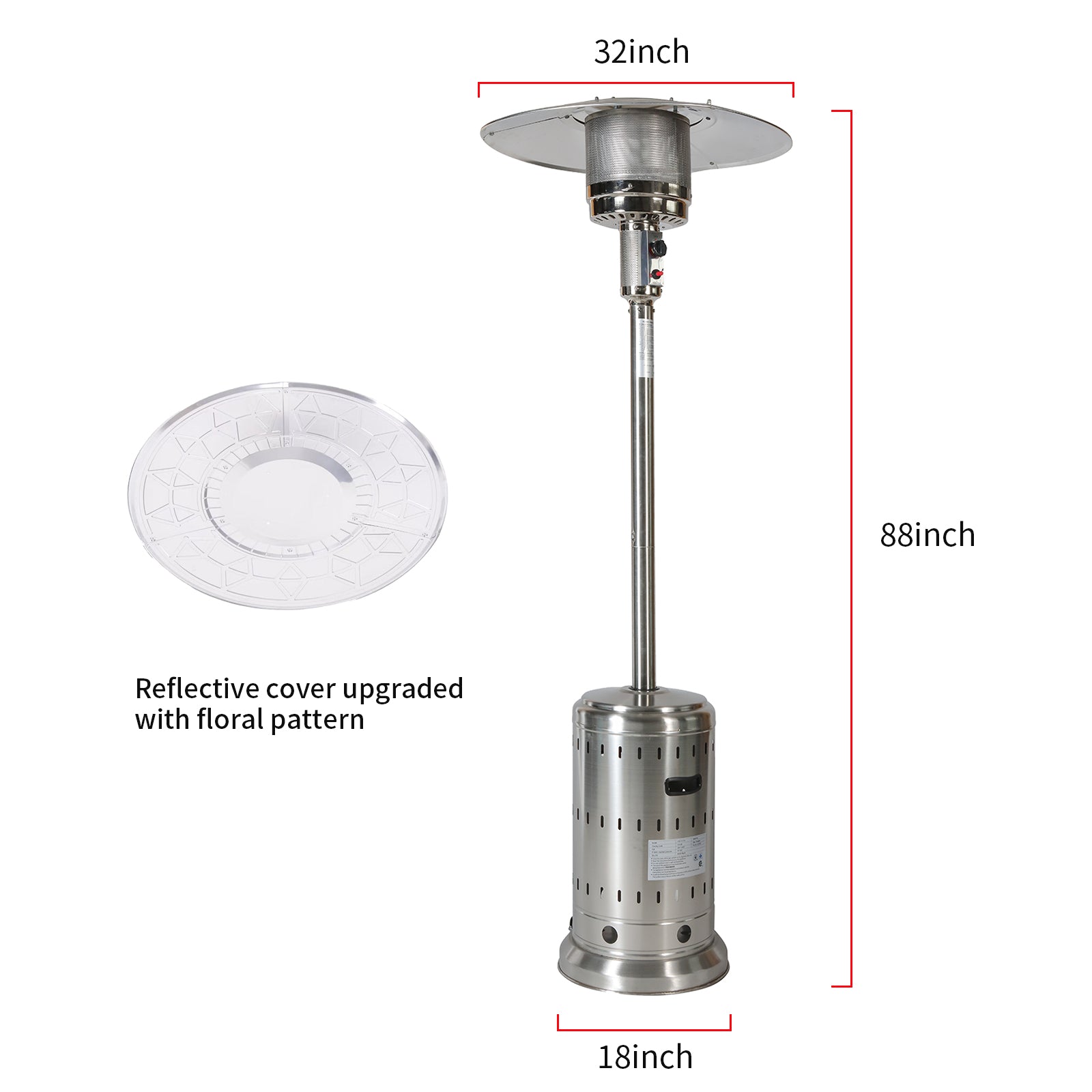 Outdoor 48,000 BTU Outdoor Propane Patio Heater with Wheels and Cover, Stainless Steel Burner for outdoor use, Triple Protection System, Garden Commercial Residential