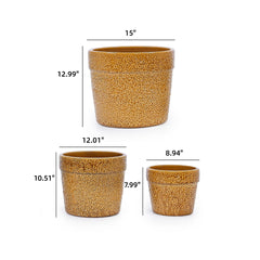 Handmade Ceramic Planter Set of 3, 15/12/9 Inch Diameter, Earth-Tone Speckled Glaze, for Orchids & Indoor Plants, Windowsill & Bookshelf Use, Breathable Clay