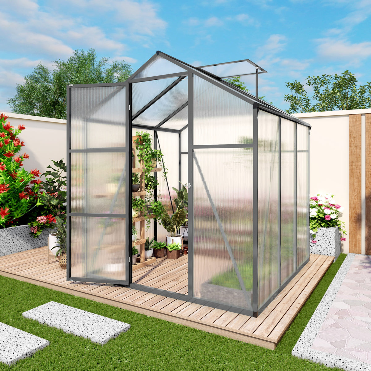 Newly marketed Gain height windproofaluminum greenhouse 6x6 FT Polycarbonate Greenhouse Raised Base and Anchor Aluminum Heavy Duty Walk-in Greenhouses for Outdoor Backyard in All Season