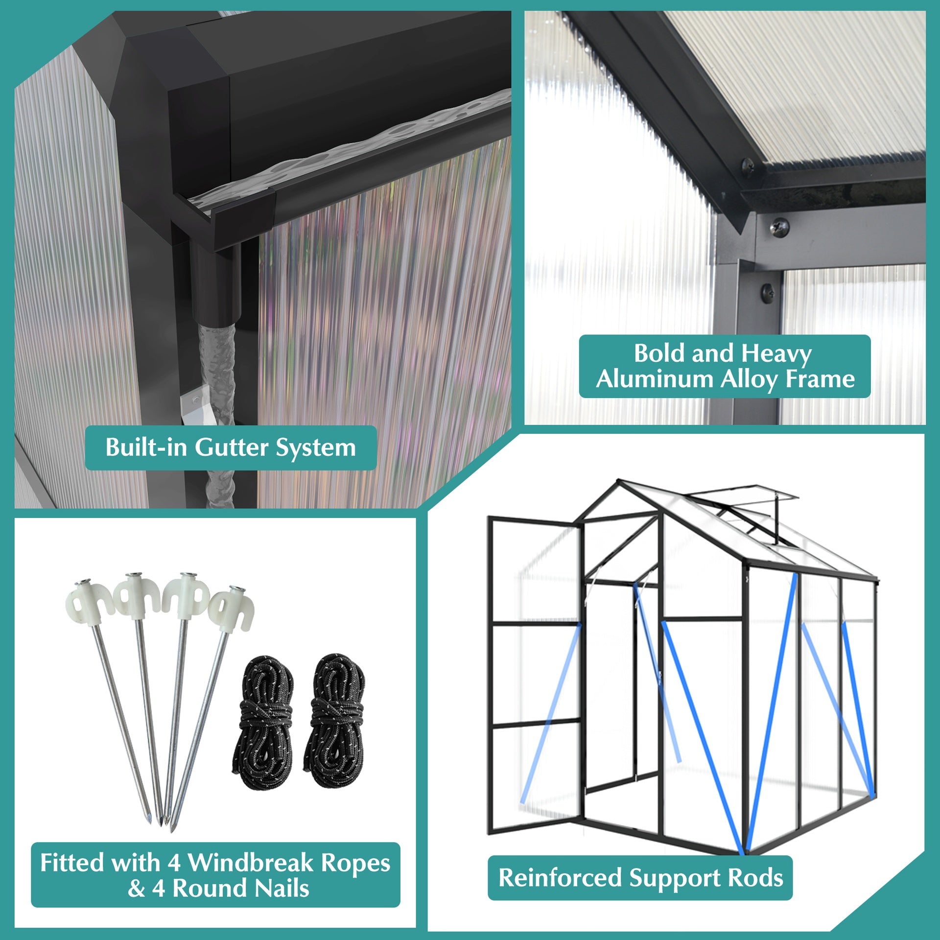 Newly marketed Gain height windproofaluminum greenhouse 6x6 FT Polycarbonate Greenhouse Raised Base and Anchor Aluminum Heavy Duty Walk-in Greenhouses for Outdoor Backyard in All Season