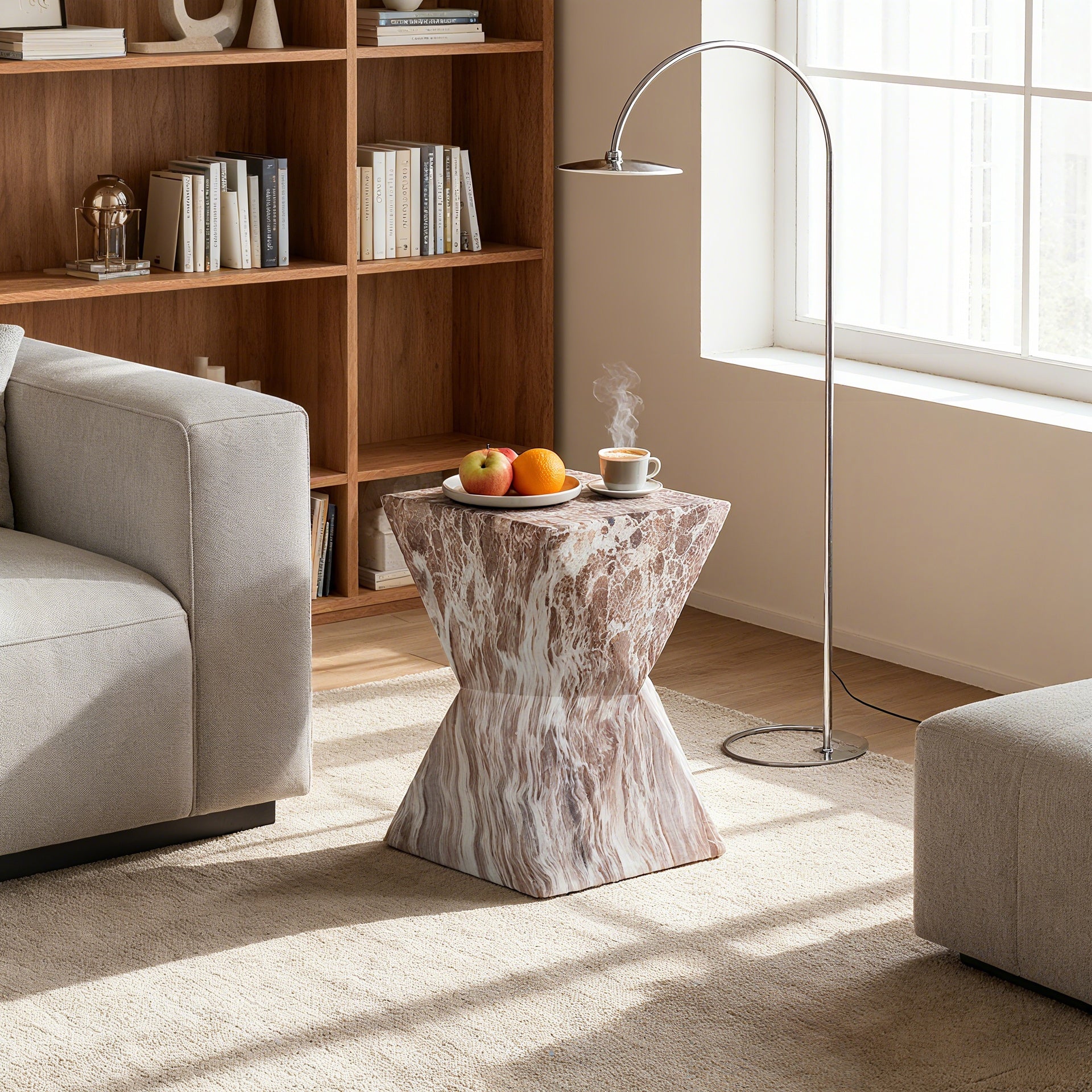 Cement Outdoor End Tables for Patio, GardenAccent Table Faux Terrazzo Accent Table, Modern Small Round Side Tablefor Outside, Tree Stump Garden Stool DrumTable indoor and Outdoor