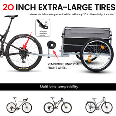 Bike Cargo Trailer, Aluminum Luggage Cart,Heavy Duty 220 lbs Bicycle Wagon Cart, 20" Whee,l Folding Groceries Hauler with Safe Hitch System, Removable Cover, Oxford Fabric for Cycling Travel