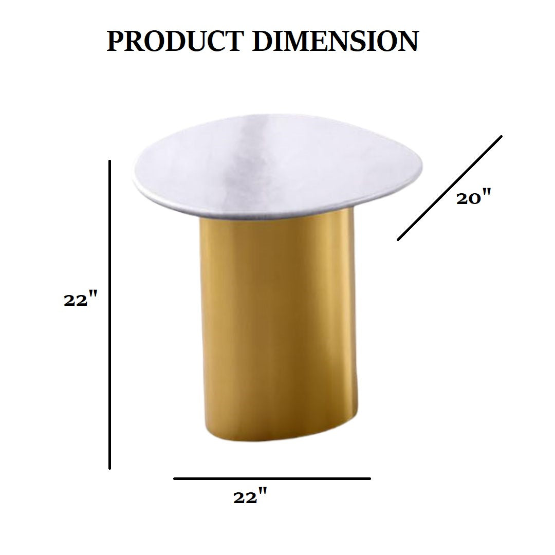 Contemporary Style 1pc Side Table Sintered Stone Top Gold Legs Soft Corner Edges White And Matte Gold Finish