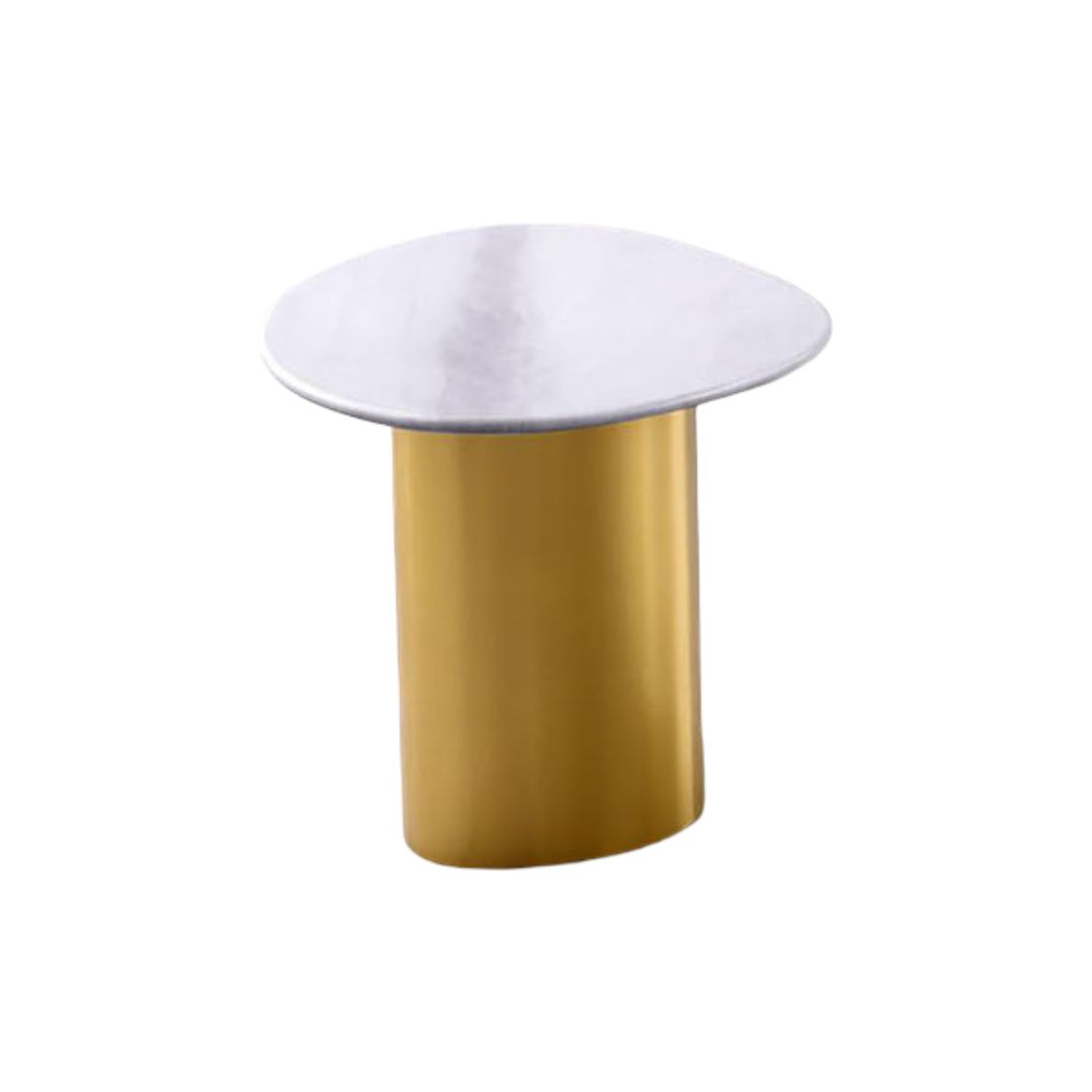Contemporary Style 1pc Side Table Sintered Stone Top Gold Legs Soft Corner Edges White And Matte Gold Finish