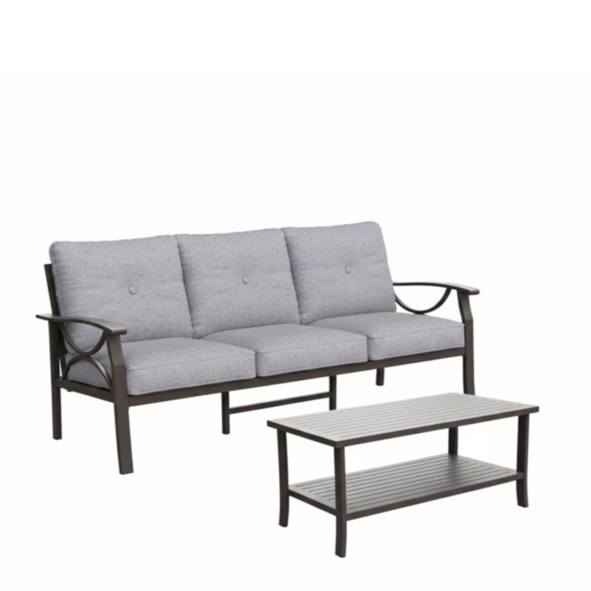 2 Piece Outdoor Patio Set, 70” All-Weather Metal 3-Seat Metal Patio Sofa and Rectangular coffee Table , Khaki Frame with Gray Cushions