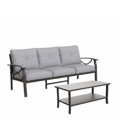 2 Piece Outdoor Patio Set, 70” All-Weather Metal 3-Seat Metal Patio Sofa and Rectangular coffee Table , Khaki Frame with Gray Cushions