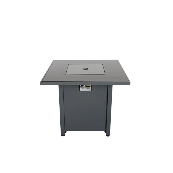 30" Powder-Coated Metal Fire Pit with Smoked Glass Surface