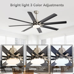 52-Inch Smart Ceiling Fan With Lights,6 Wind Speed,With 8 Black ABS Blades,Voice Remote,Fan For Bedroom,Living Room,Patio,Kitchen
