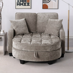 Two-seater sofa, double sofa chaise longue, with irregular armrests and backrests, footrest with storage space, comes with two small throw pillows, suitable for living room and bedroom - Brown