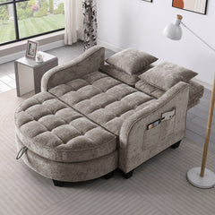 Two-seater sofa, double sofa chaise longue, with irregular armrests and backrests, footrest with storage space, comes with two small throw pillows, suitable for living room and bedroom - Brown