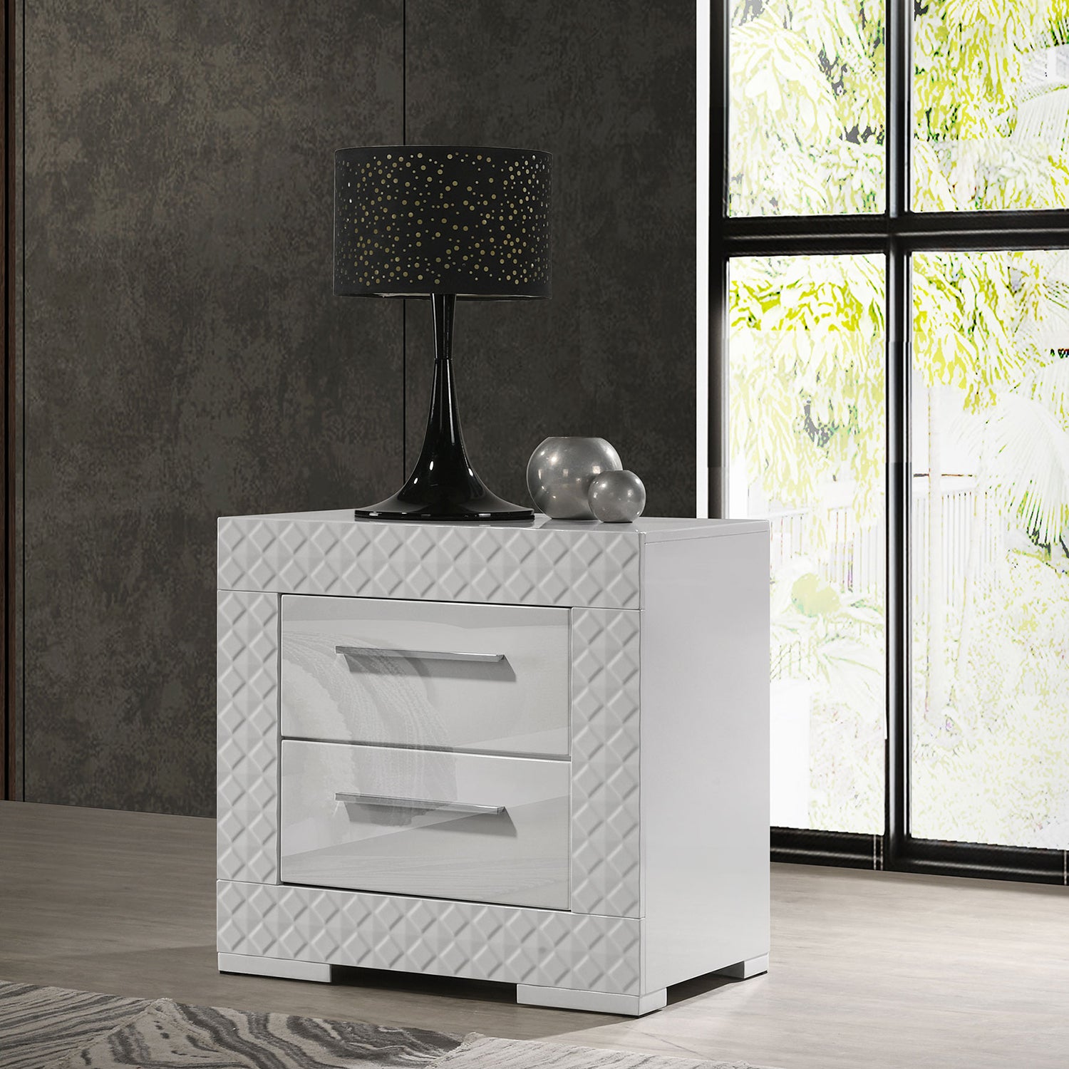 Pierce White High Gloss 2-drawer Nightstand Bedside Table