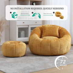 UNITED WE WIN Modern Bean Bag Chairs, Comfy Round Chair for Adults with Ottoman, Leisure Single Sofa Reading Chair with Pillow for Living Room, Bedroom, Apartment