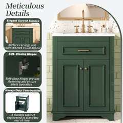 24" Bathroom Vanity with Integrated Ceramic Sink, Bathroom Cabinet with 2 Doors, 1 Tip-Out Drawer, Single Sink Bathroom Vanity for Small and Medium Restroom, Green