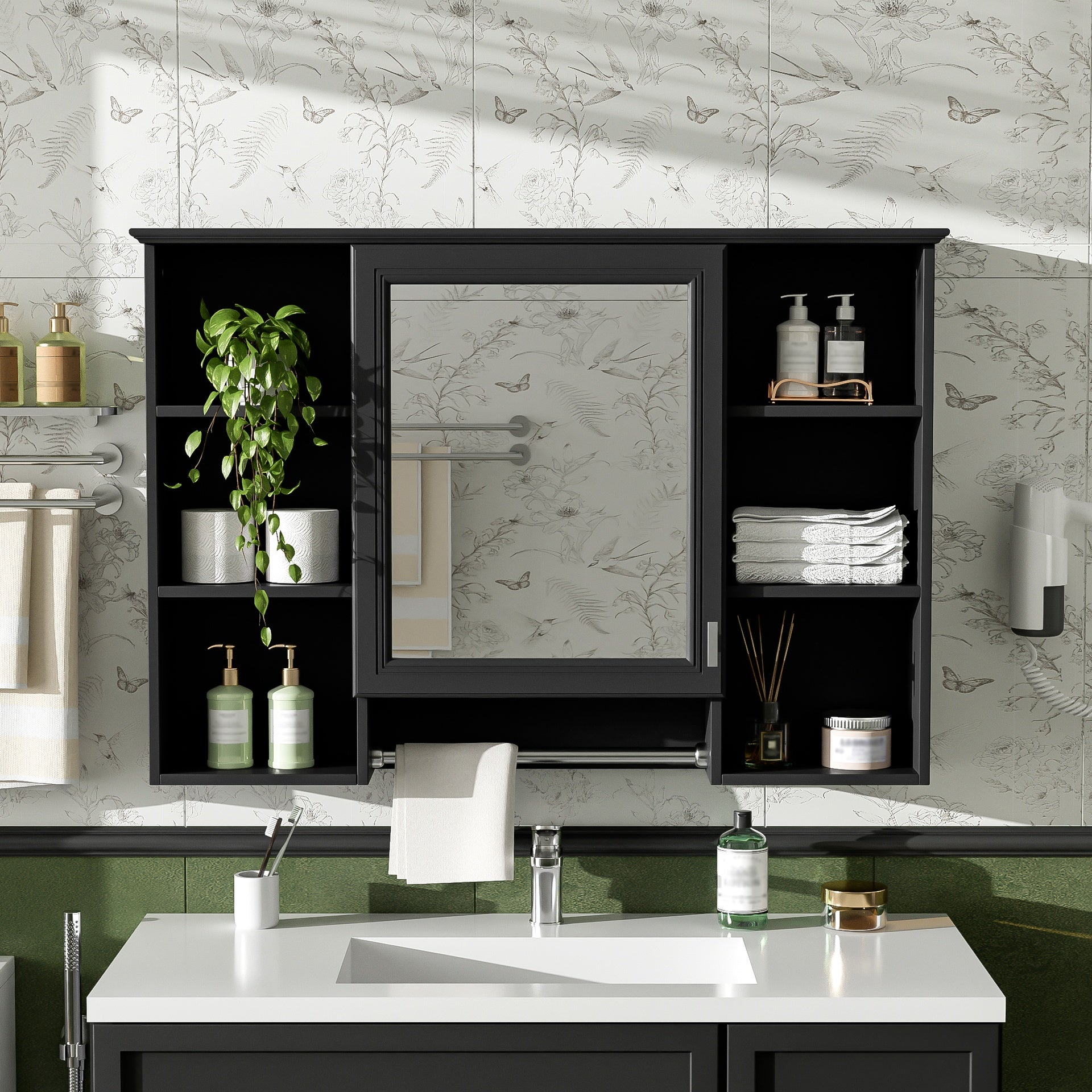 3-in-1 Bathroom Mirror Cabinet, 42 inch Wall Mounted Medicine Cabinet with Adjustable Shelf & Soft Close Door, High-Define Mirror with Storage for Bathroom Vanity