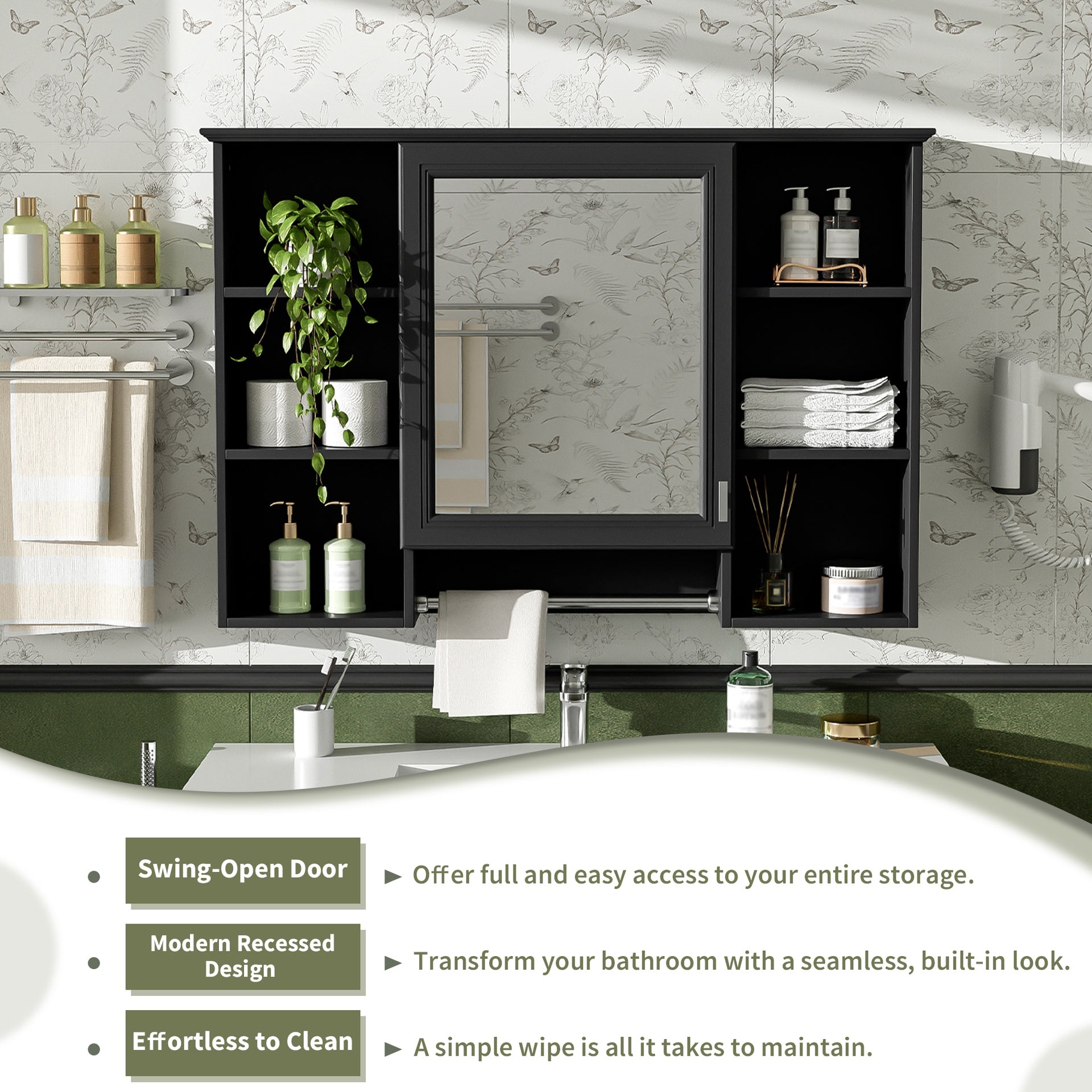 3-in-1 Bathroom Mirror Cabinet, 42 inch Wall Mounted Medicine Cabinet with Adjustable Shelf & Soft Close Door, High-Define Mirror with Storage for Bathroom Vanity