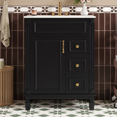 24" Bathroom Vanity with Ceramic Sink, Small Bathroom Sink Cabinet, Modern Cabinet with 2 Drawers and Adjustable Shelf