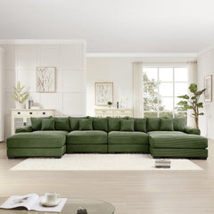 170"Oversized Cloud Modular U-Shape Sectional Couch,Premium Corduroy Fabric With An Ottoman,Deep Seat Wide Armrests,8 Throw Pillows Good Resilience Cushion,Easy Assembly,For Living Rooms Studies,Green