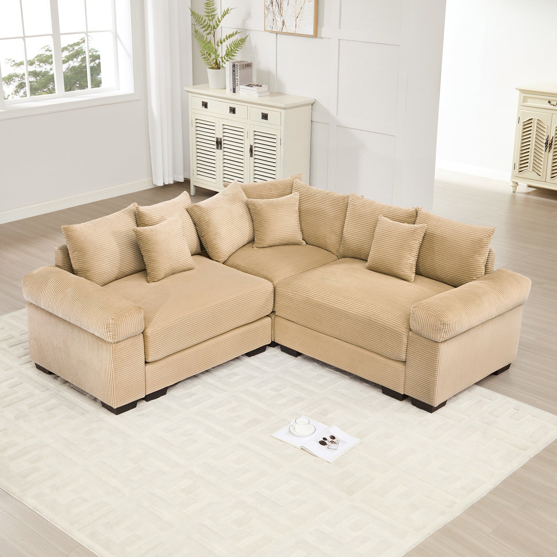 Oversized Cloud Modular Sectional Couch,Convertible Sectional Couches Deep Seat Extra-Wide Armrests, 10 Throw Pillows Premium Corduroy Fabric, Ergonomic Design,Easy Assembly, For Living Rooms,Camel