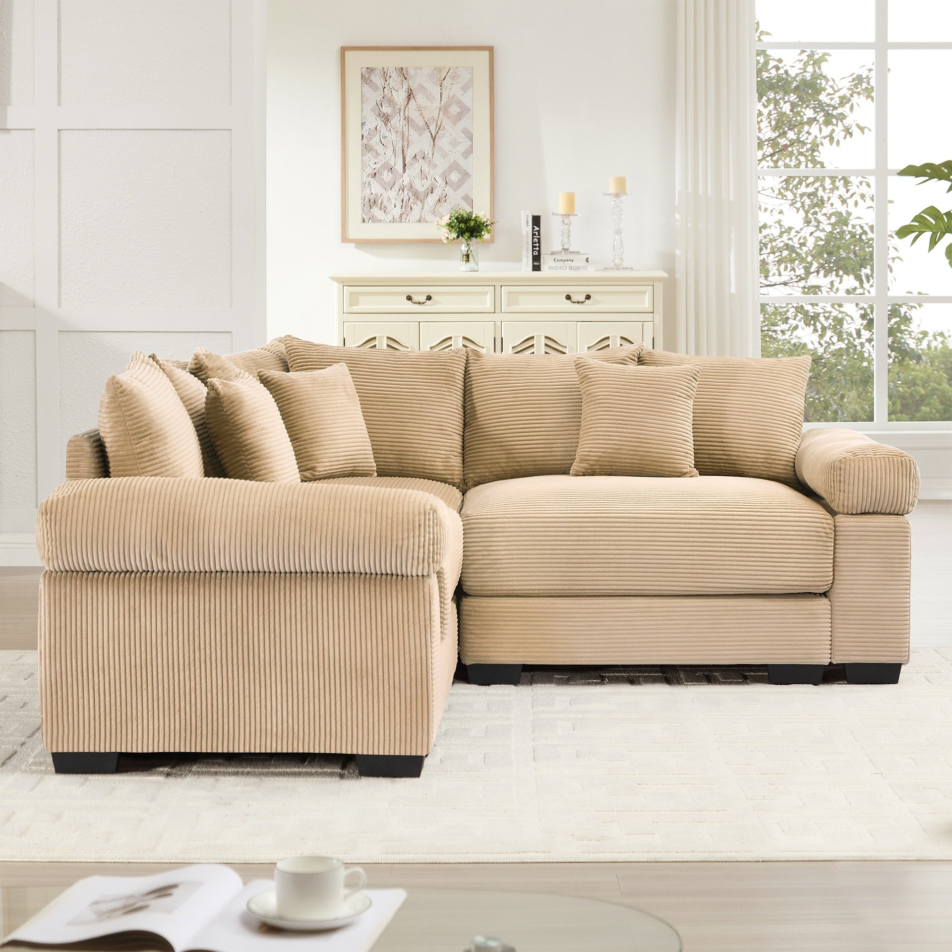 Oversized Cloud Modular Sectional Couch,Convertible Sectional Couches Deep Seat Extra-Wide Armrests, 10 Throw Pillows Premium Corduroy Fabric, Ergonomic Design,Easy Assembly, For Living Rooms,Camel
