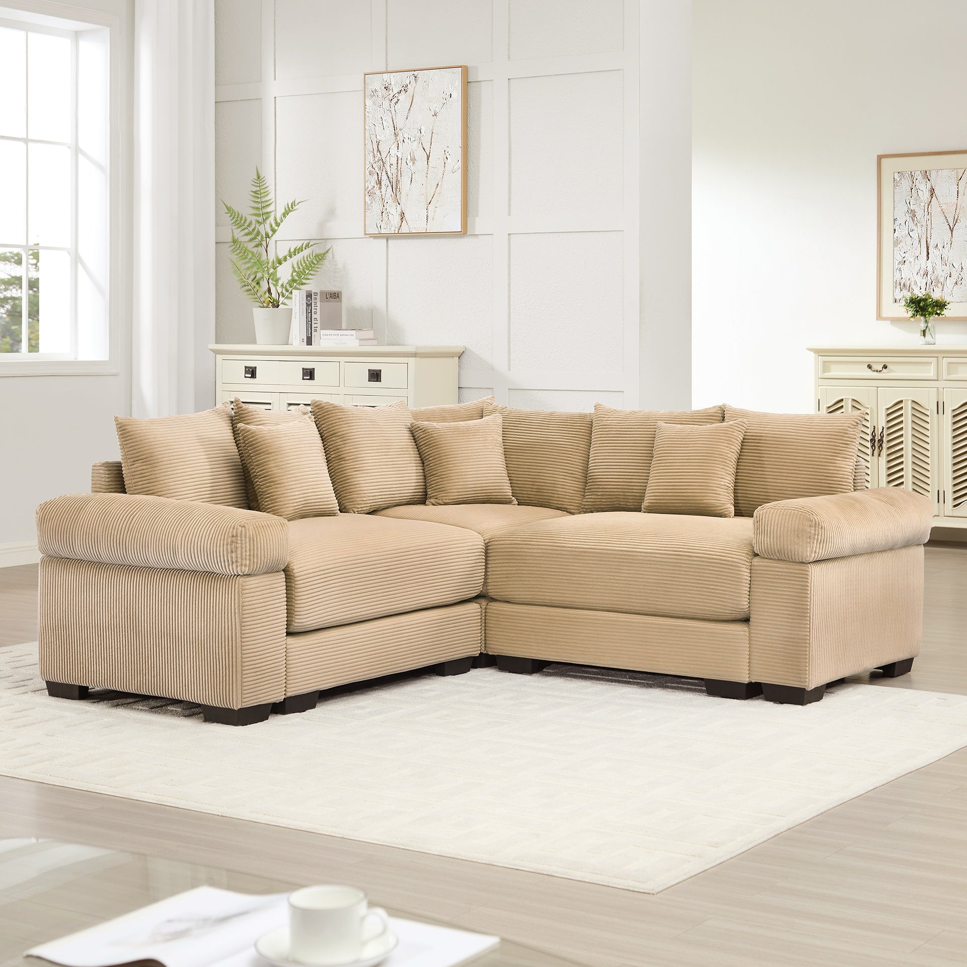 Oversized Cloud Modular Sectional Couch,Convertible Sectional Couches Deep Seat Extra-Wide Armrests, 10 Throw Pillows Premium Corduroy Fabric, Ergonomic Design,Easy Assembly, For Living Rooms,Camel