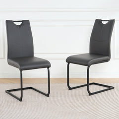 Modern Charcoal PU dining chair living room chair upholstered chair, black metal chair leg design, kitchen, living room, bedroom, dining room side chair (Set of 2)