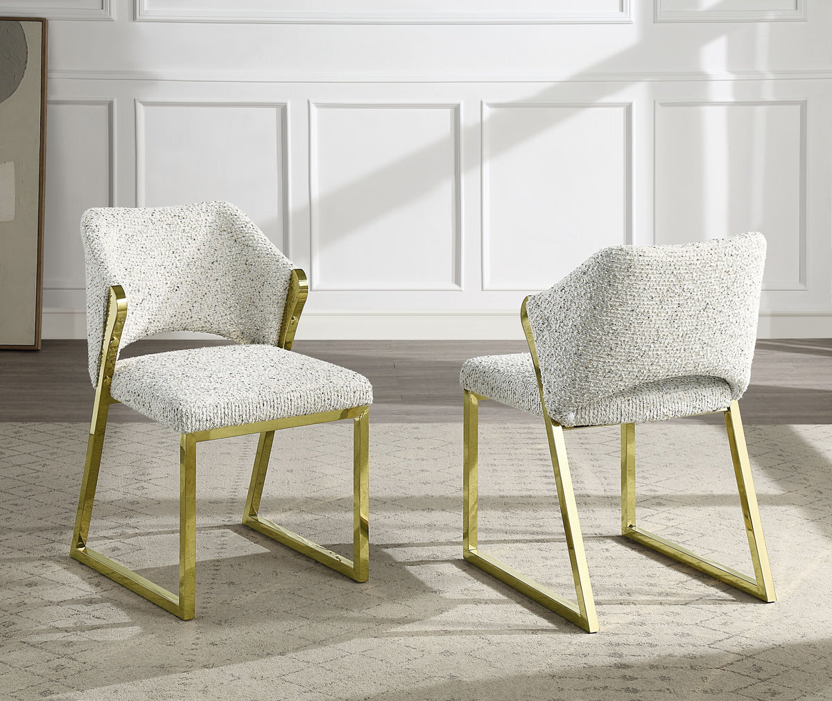 Galdesa Teddy Sherpa & Mirrored Gold Finish Side Chair (Set of 2)