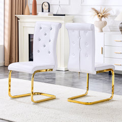 Set of 2,Retro alligator skin Upholstered dining chairs,with Crystal buckle design and Faux Leather design,a touch of elegance and mystery to the dining area,Gilded metal bow leg