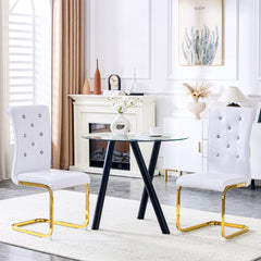 Set of 2,Retro alligator skin Upholstered dining chairs,with Crystal buckle design and Faux Leather design,a touch of elegance and mystery to the dining area,Gilded metal bow leg
