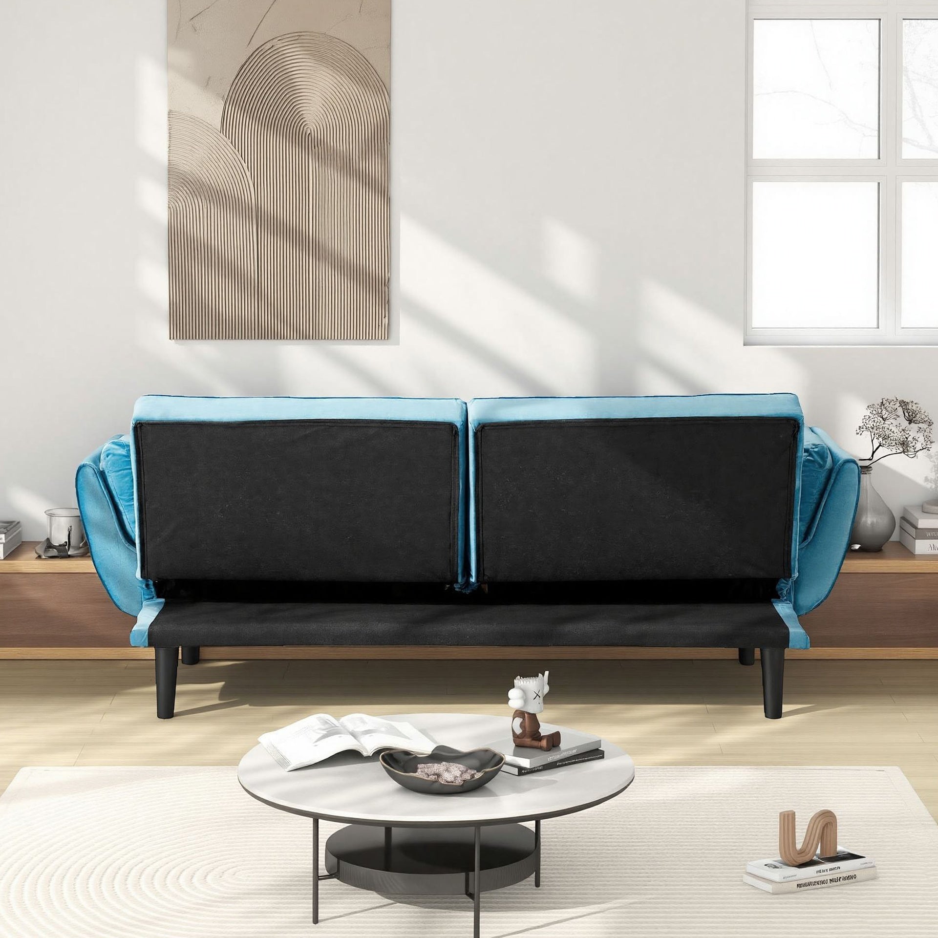 74 "blue sofa Soft two armrests throw pillow pillow comfortable fit apartment bedroom small space