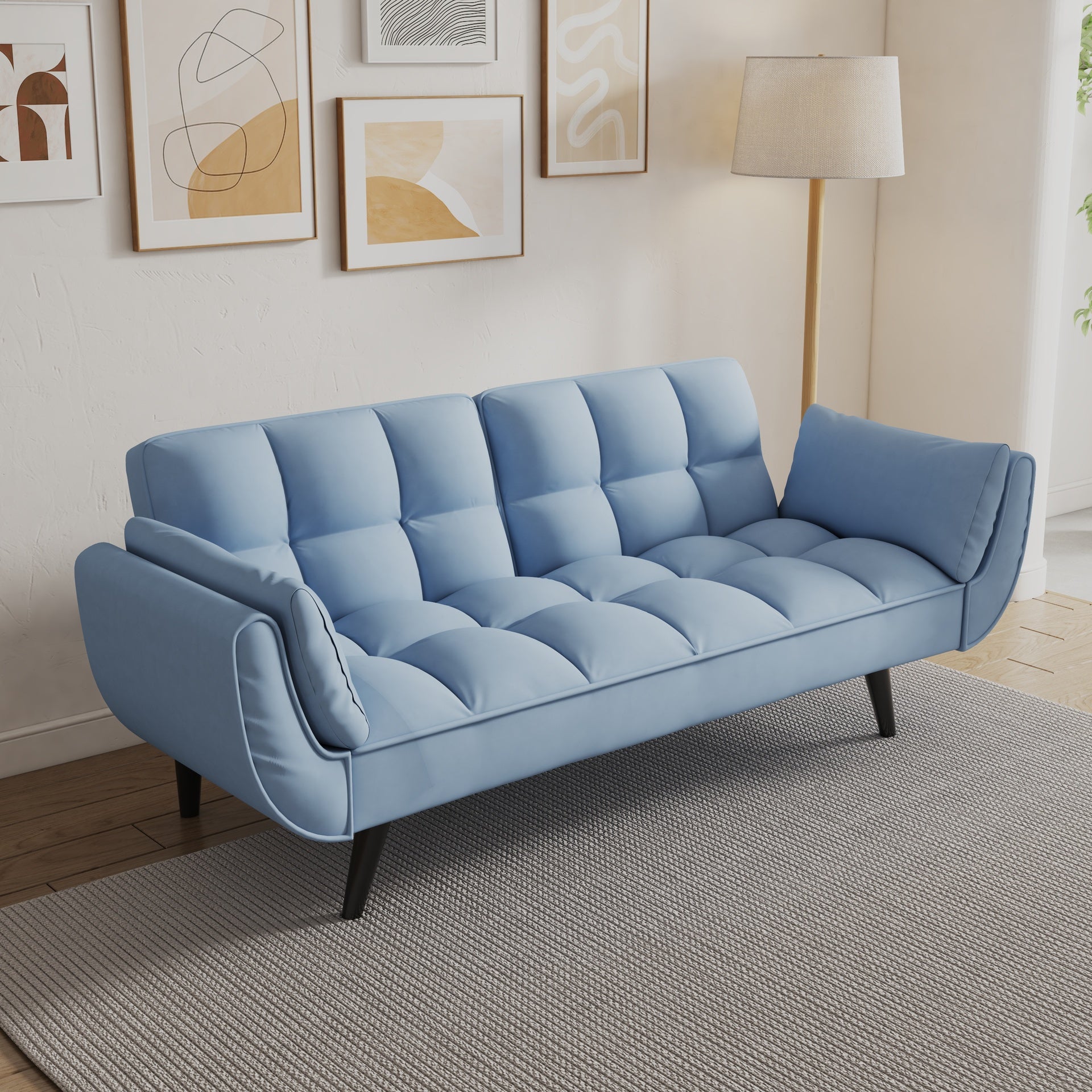 74 "blue sofa Soft two armrests throw pillow pillow comfortable fit apartment bedroom small space