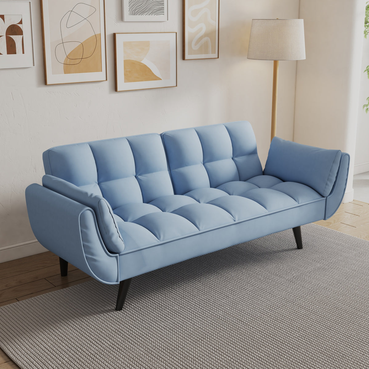 74 "blue sofa Soft two armrests throw pillow pillow comfortable fit apartment bedroom small space