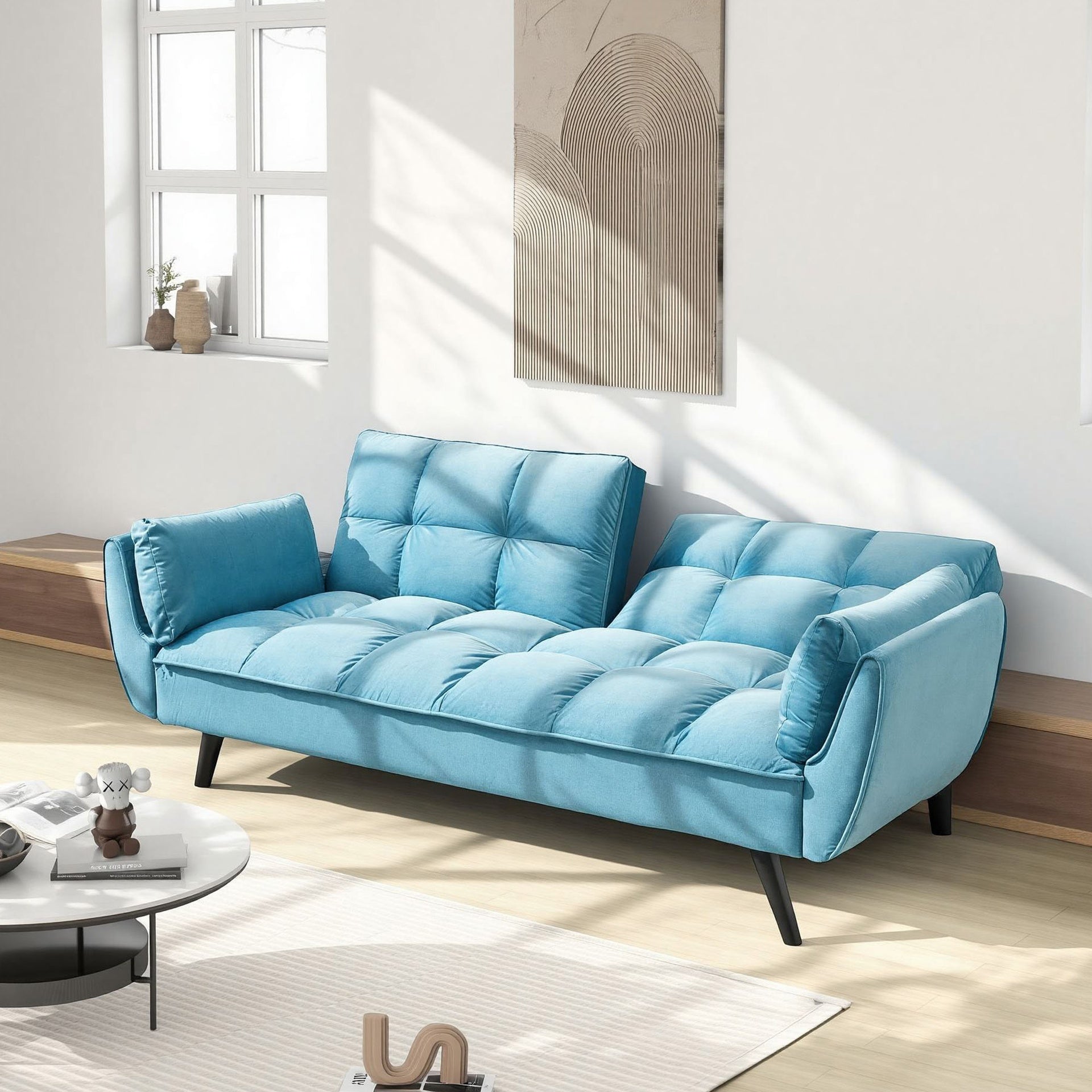 74 "blue sofa Soft two armrests throw pillow pillow comfortable fit apartment bedroom small space