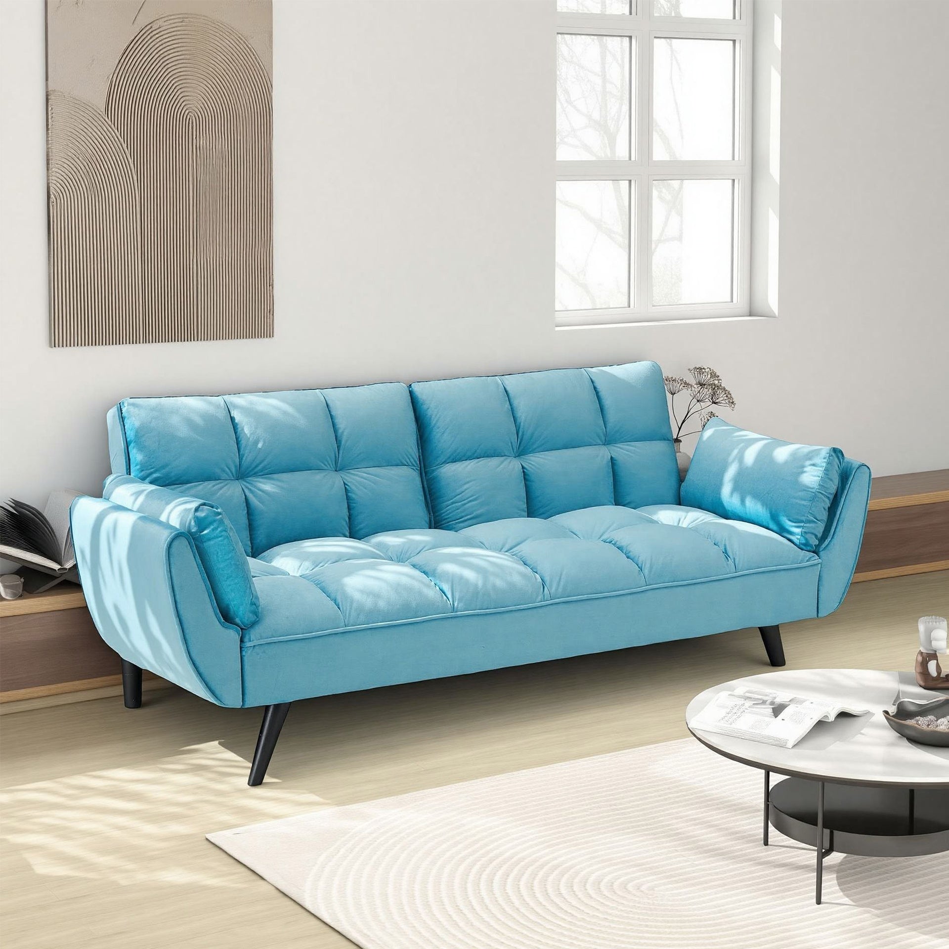 74 "blue sofa Soft two armrests throw pillow pillow comfortable fit apartment bedroom small space