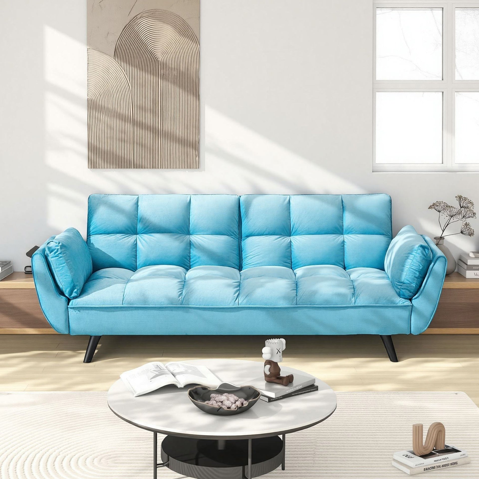 74 "blue sofa Soft two armrests throw pillow pillow comfortable fit apartment bedroom small space