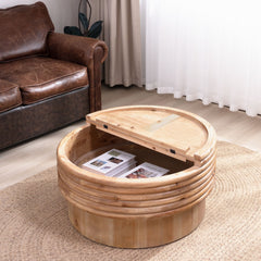 Round Wooden Coffee Table with Hidden Storage - 30.3" Modern Rustic Centerpiece for Living Room , Natural Finish,Lift-Top Lid
