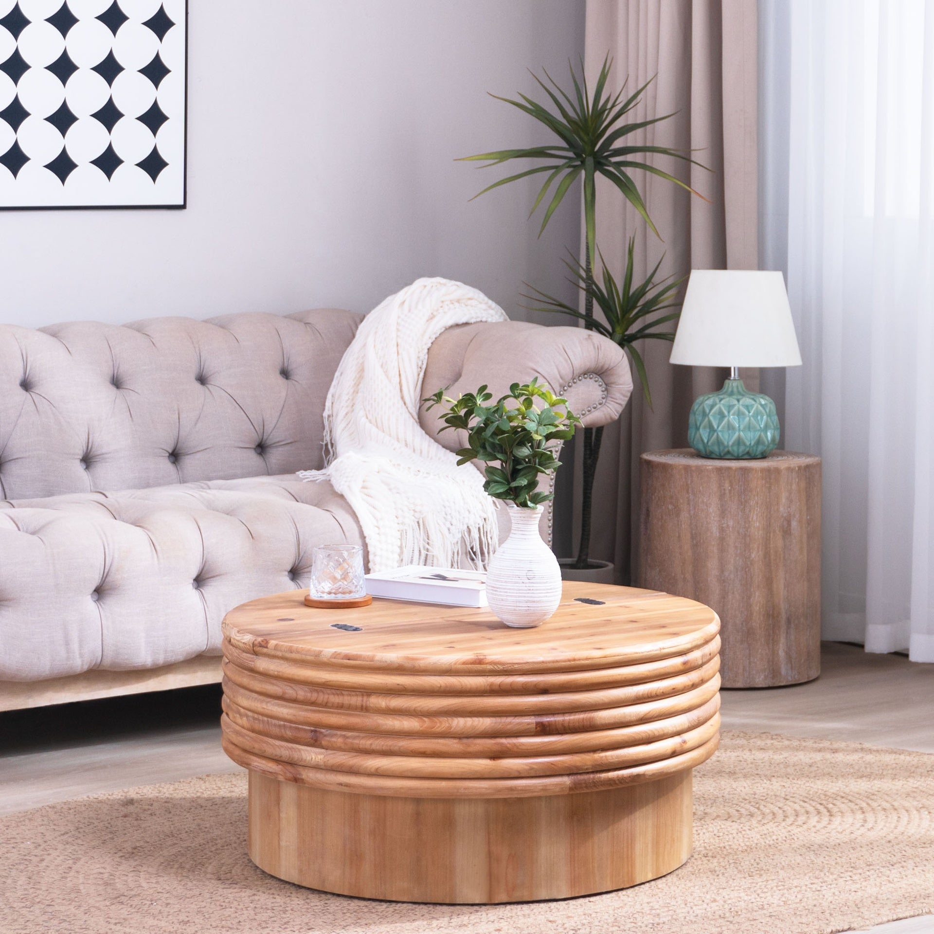 Round Wooden Coffee Table with Hidden Storage - 30.3" Modern Rustic Centerpiece for Living Room , Natural Finish,Lift-Top Lid