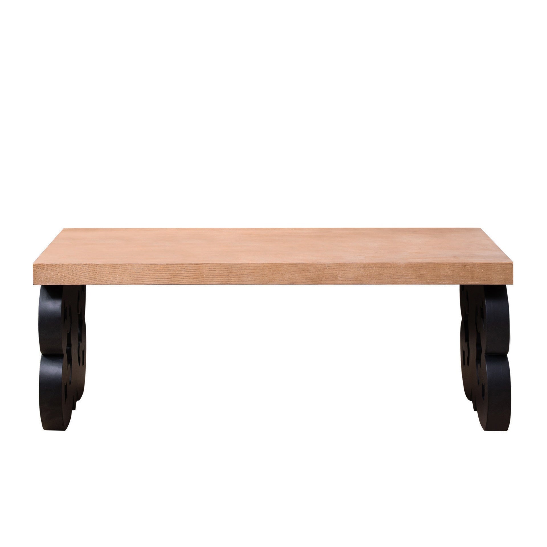 Black Scroll Base Coffee Table – 47" Rectangular Wood Living Room Table with Natural Top – Modern Farmhouse Accent Table – Elegant Centerpiece with Ornate Carved Design