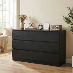 6 Drawer Black Dresser, Modern Bedroom Dresser with Spacious Countertop, Wood Storage Cabinet with Concealed Handles & 6 Deep Drawers for Bedroom, Living Room, Entryway, 15.7 inch D x 47.2 inch W x 30.9 inch H