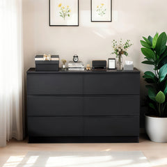 6 Drawer Black Dresser, Modern Bedroom Dresser with Spacious Countertop, Wood Storage Cabinet with Concealed Handles & 6 Deep Drawers for Bedroom, Living Room, Entryway, 15.7 inch D x 47.2 inch W x 30.9 inch H