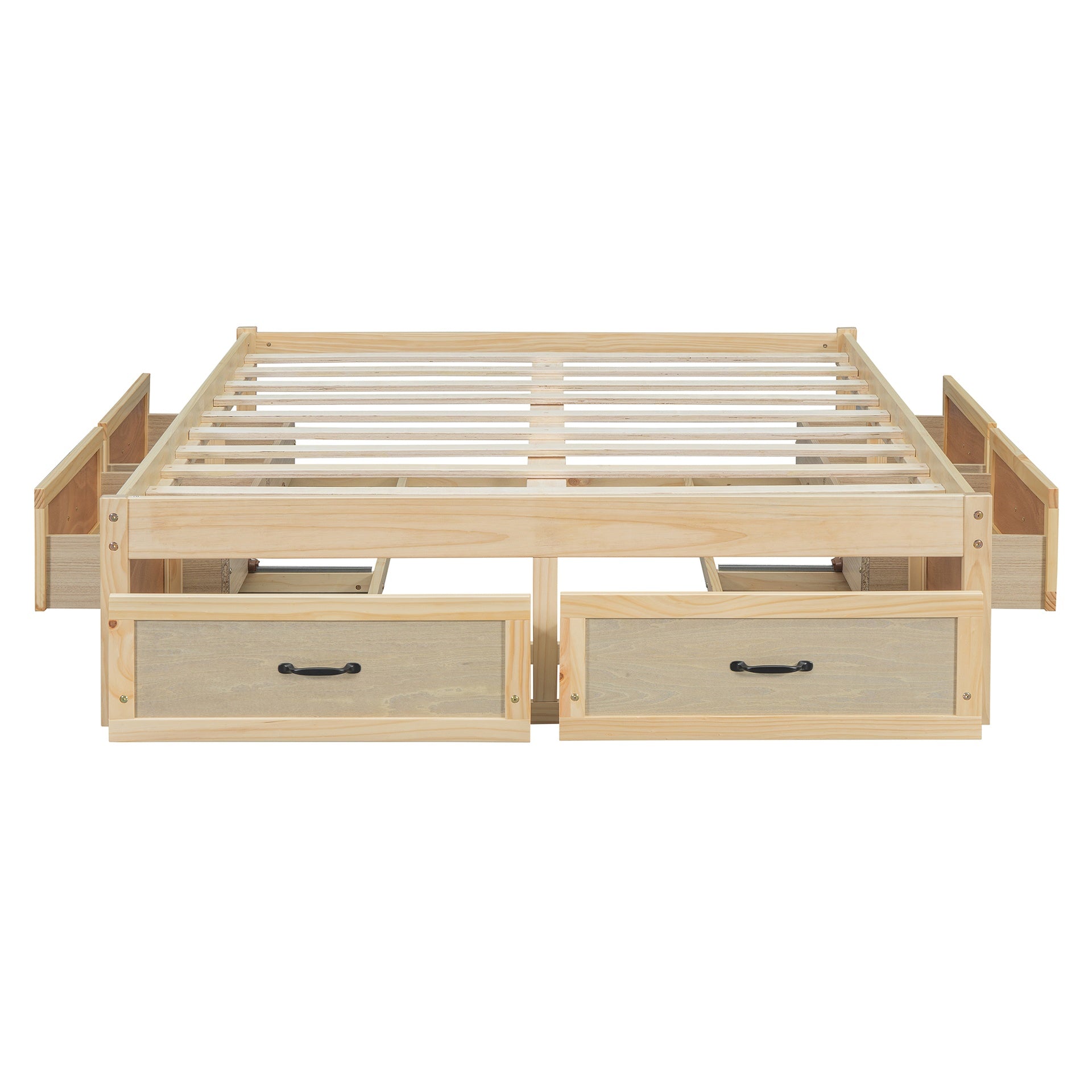 Full Size Platform Bed with 6 Storage Drawers, Antique Natural