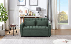55.9" Convertible Sofa Bed Loveseat Sofa with Three USB Ports, Two Side Pockets, Two Cup Holders and 360°Swivel Phone Holder for Living Room, Green