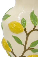 9x9x12.5" White Ceramic Vase with Vibrant Yellow Lemon Accents
