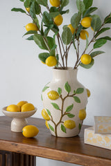 9x9x12.5" White Ceramic Vase with Vibrant Yellow Lemon Accents