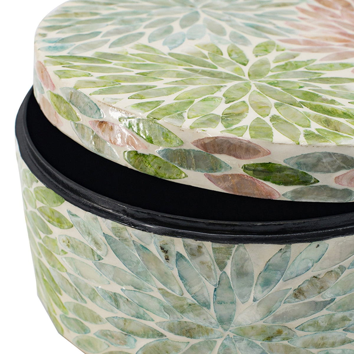 D10x5" Round Capiz Box Storage Box, Pink/Green/Blue