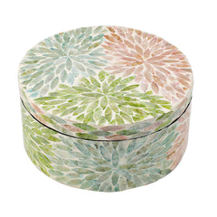 D10x5" Round Capiz Box Storage Box, Pink/Green/Blue