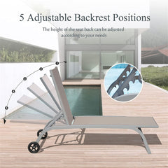 Chaise Lounge Outdoor Set of 2, Lounge Chairs for Outside with Wheals, Outdoor Lounge Chairs with 5 Adjustable Position, Pool Lounge Chairs for Patio, Beach,Yard,Deck,Poolside(Khaki, 2 Lounge Chairs)