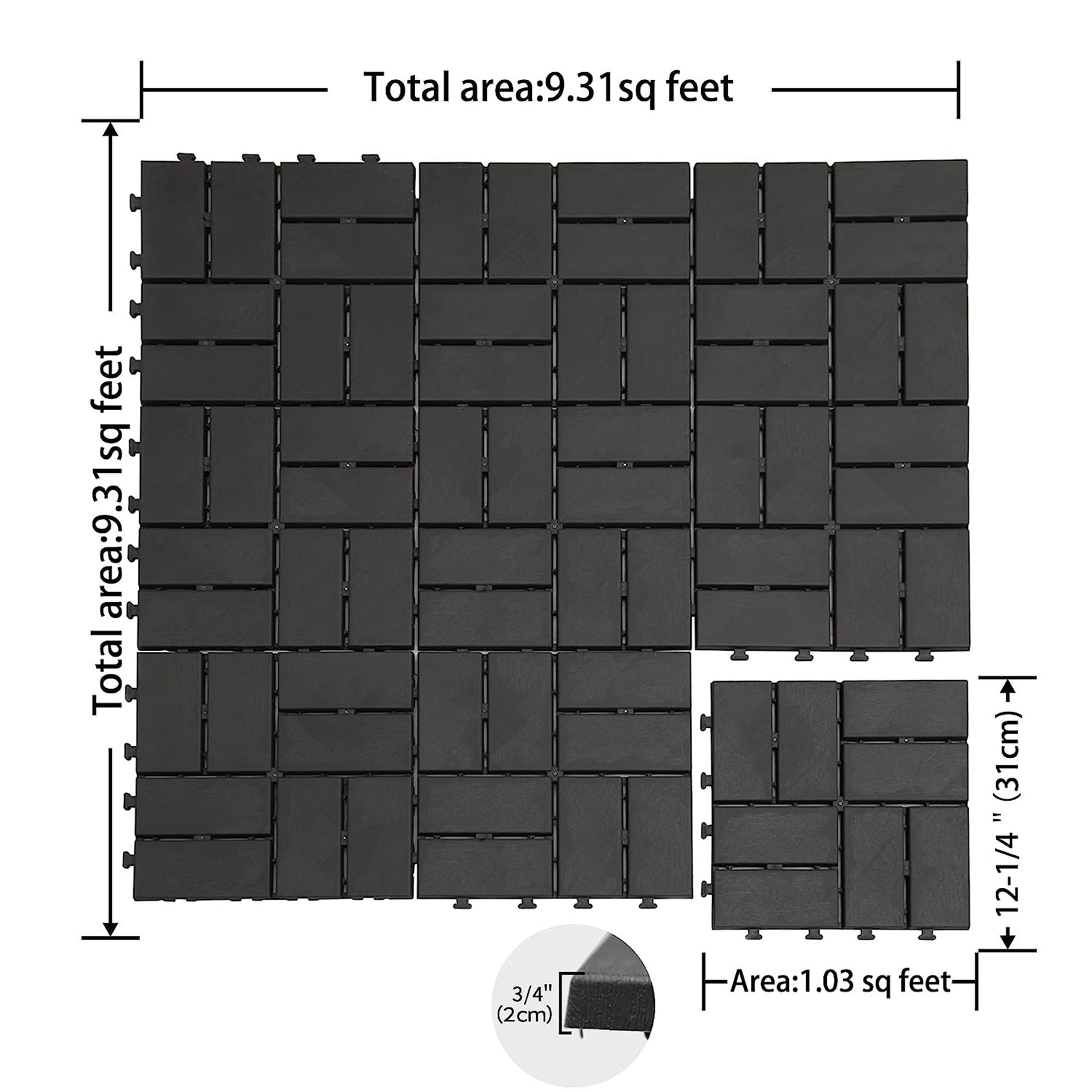 Patio Interlocking Deck Tiles, 12"x12" Square Composite Decking Tiles, Four Slat Plastic Outdoor Flooring Tile All Weather for Balcony Porch Backyard, (Gray, Pack of 36)