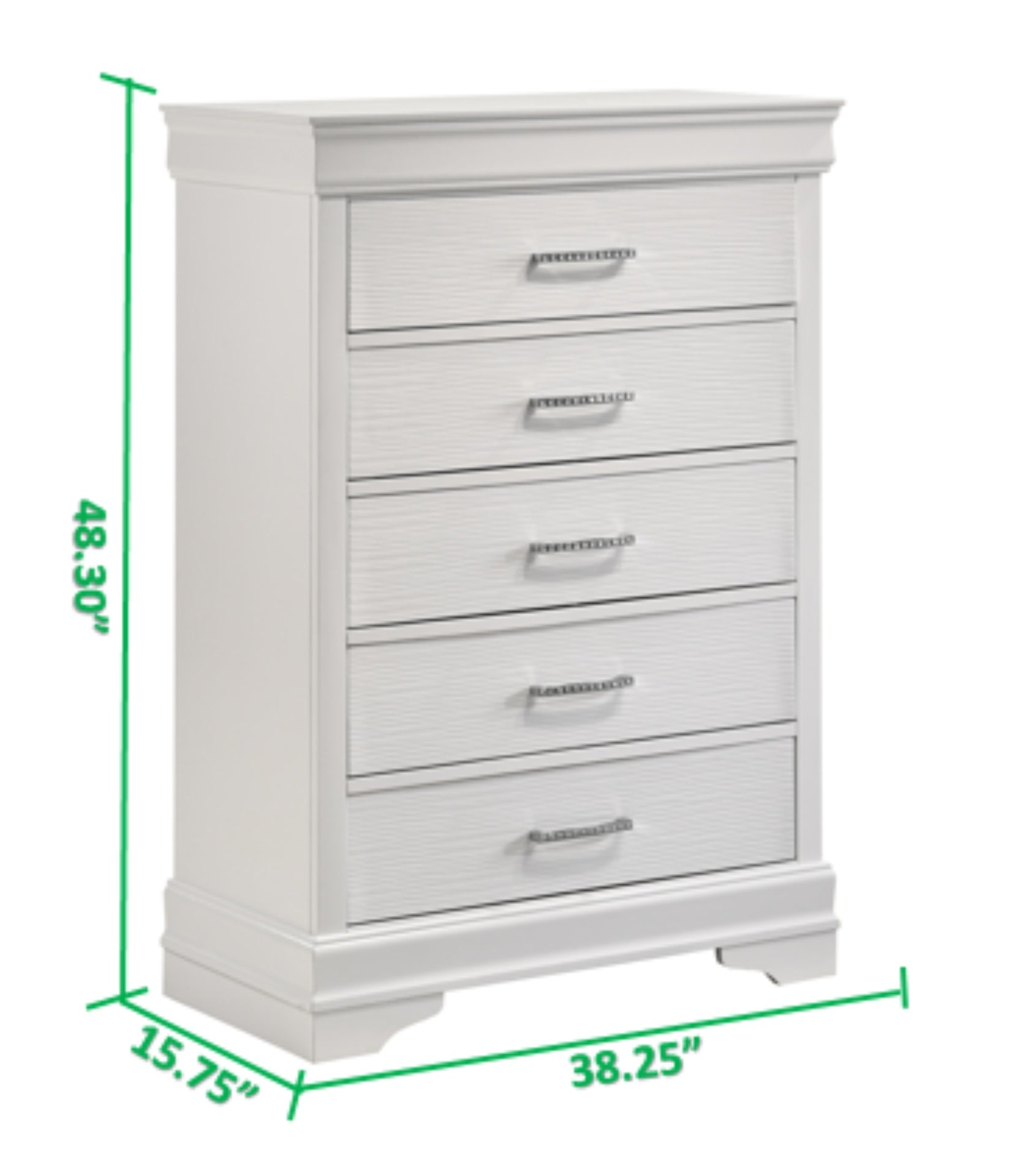 Modern 5 Drawers Chest made with Wood in White