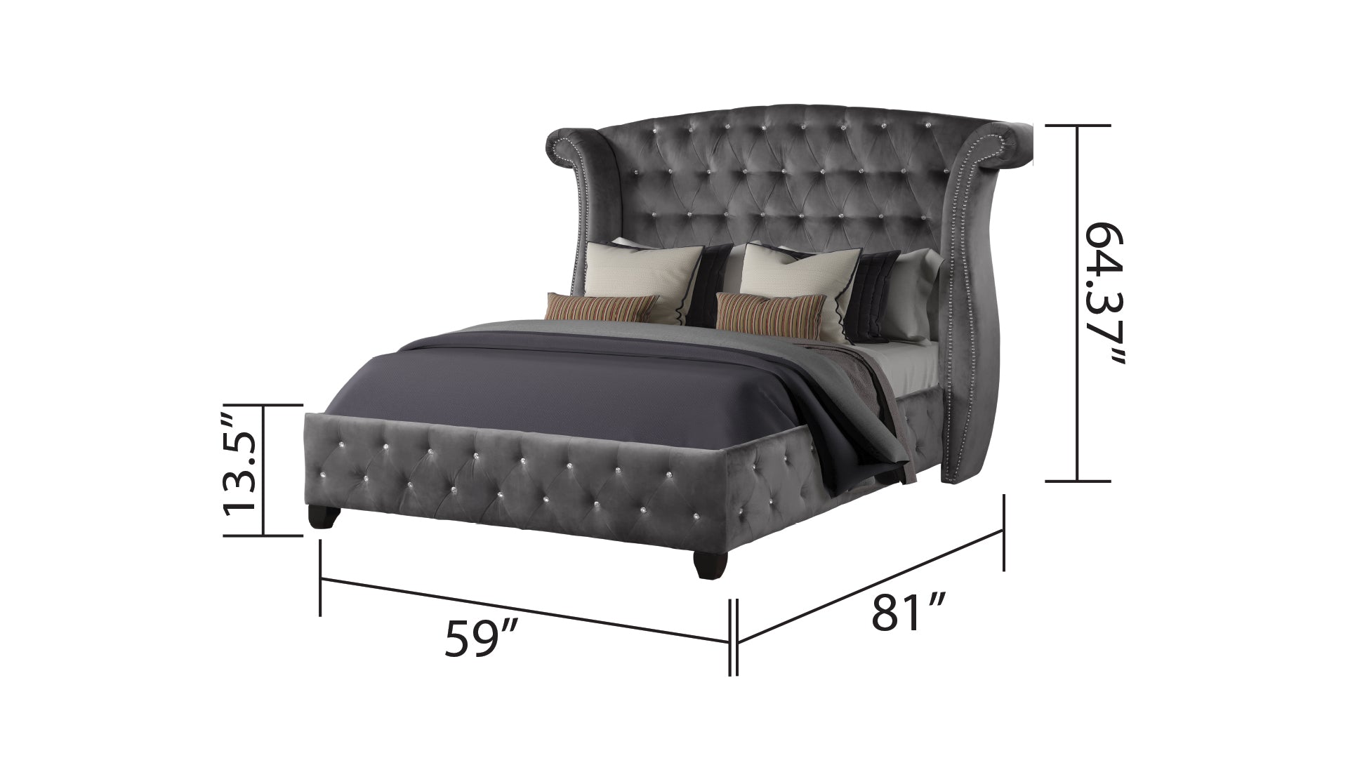 SOPHIA Crystal Tufted Full Bed Made With Wood In Color Gray(NJ INVENTORY)